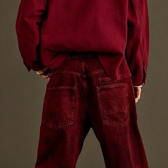 Free People We The Free Moxie Flocked Pull On Barrel Jeans Sz 28 Red RARE! $228 - Picture 8 of 15